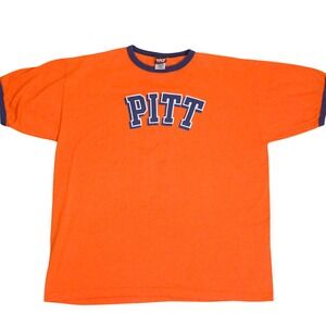 TNT Pitt Panthers T-Shirt Orange Blue Ringer Tee University Pittsburgh‎ Y2K XL